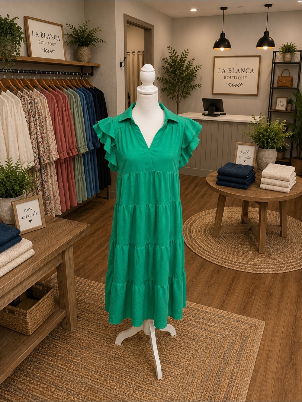 Umgee Green Tiered Maxi Dress Ruffle Sleeve NWT Small